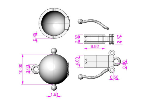 Jewelry CLASP Lock bead 10mm diameter STL ready for Print 3D Print Model