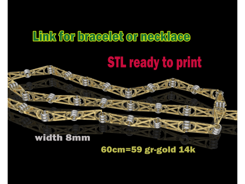 Jewelry Link for chain or bracelet 8mm width STL ready for Print 3D प्रिंट मॉडल