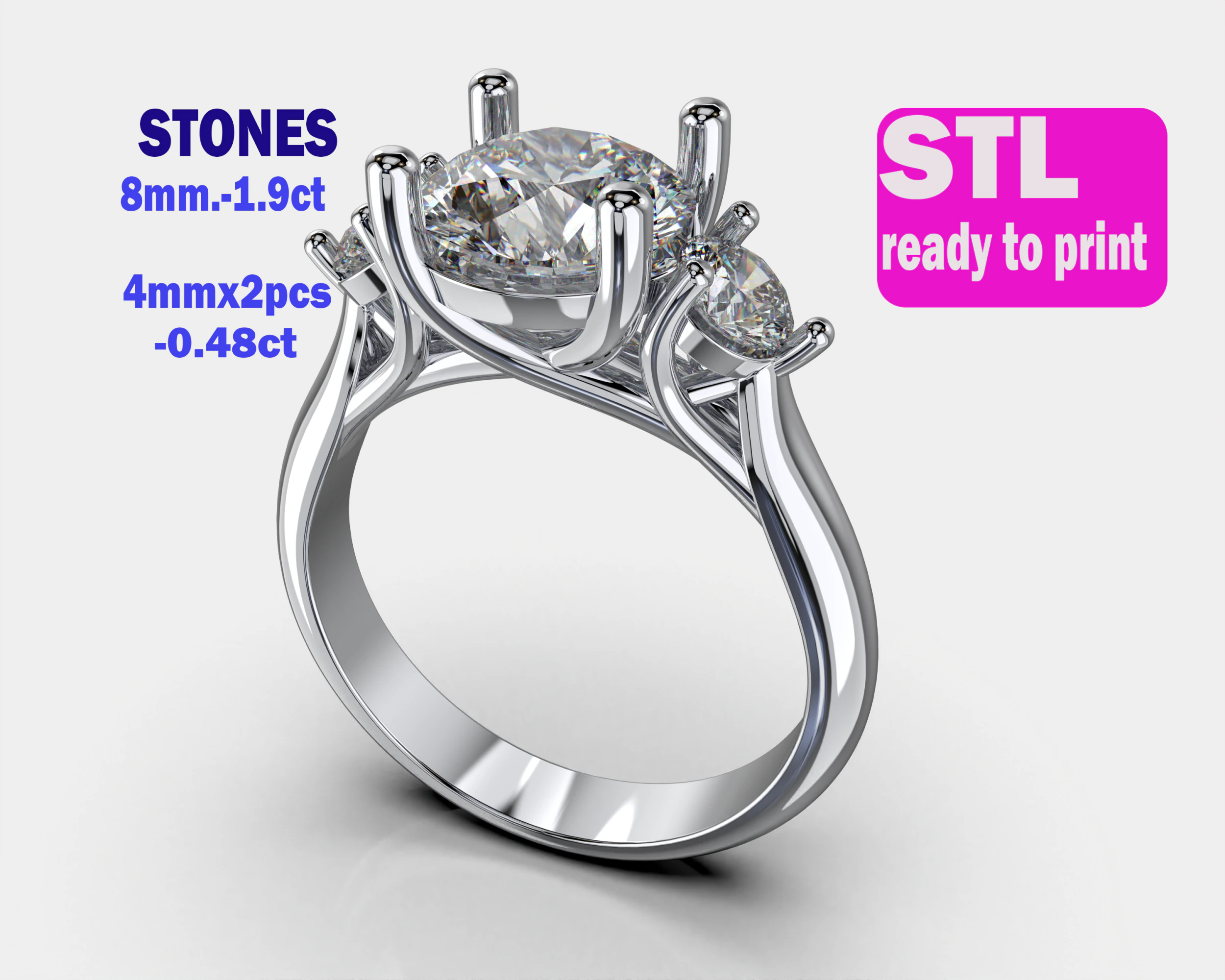 Engagement ring Three STONES -printable STL 3D Print Model .c4d .max .obj .3ds .fbx .stl .blend
