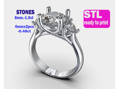 Engagement ring Three STONES -printable STL 3D printmodel