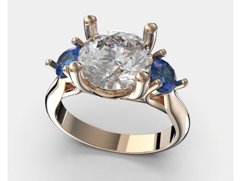 Engagement ring Three STONES -printable STL 3D Print Model