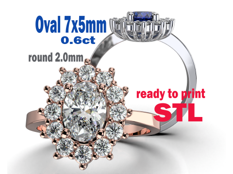 Engagement ring OVAL 7x5mm 06ct -STL printable 3D Принт Модель