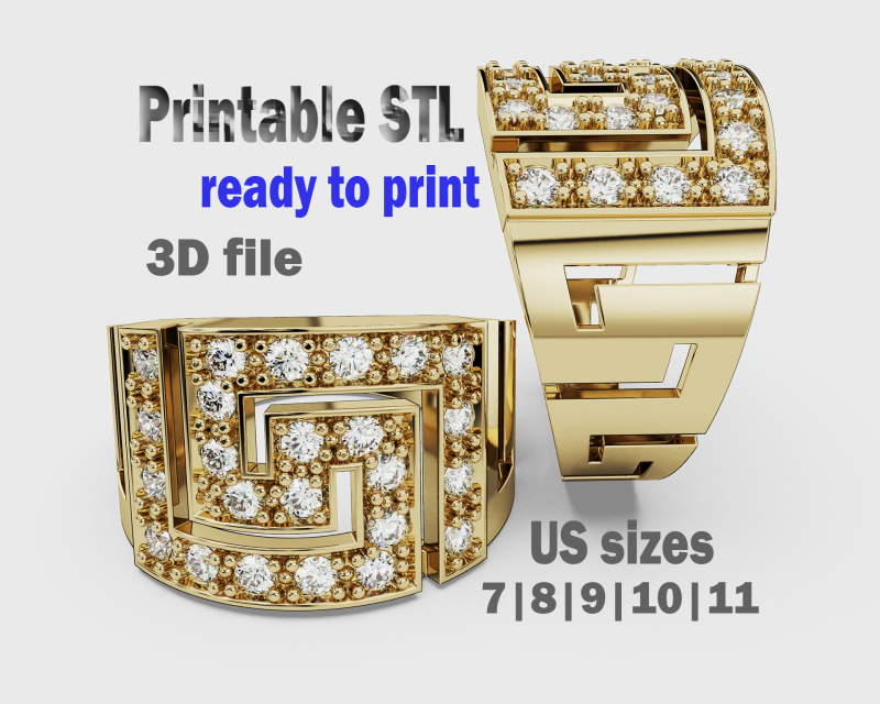 珠宝希腊钥匙图章戒指 14 毫米 - 可打印 STL 3D 打印模型 .c4d .max .obj .3ds .fbx .stl .blend 