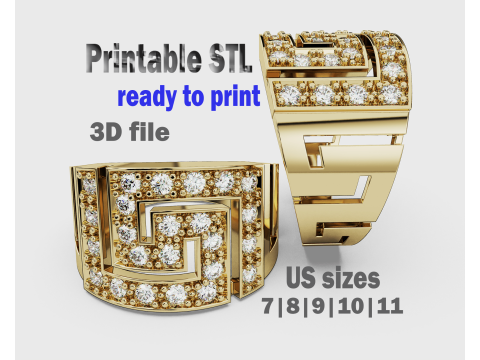 珠宝希腊钥匙图章戒指 14 毫米 - 可打印 STL 3D 打印模型