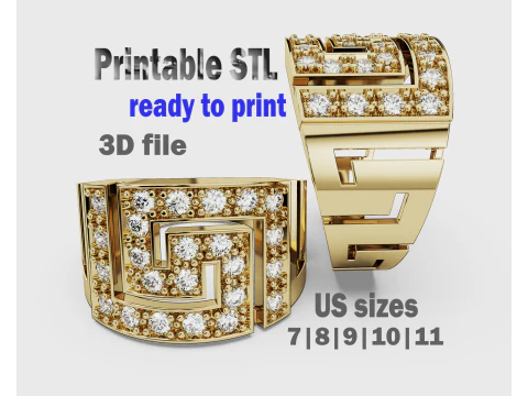 Takı Yunan Anahtar Mühür Yüzük 14mm - Yazdırılabilir STL 3D Baskı Modeli