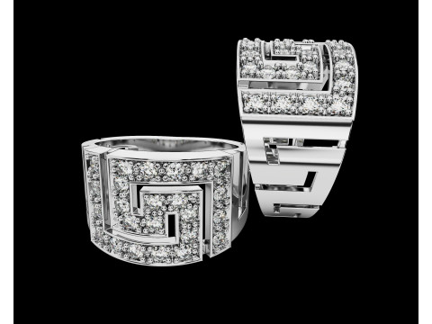 珠宝希腊钥匙图章戒指 14 毫米 - 可打印 STL 3D 打印模型