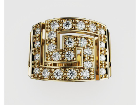 珠宝希腊钥匙图章戒指 14 毫米 - 可打印 STL 3D 打印模型