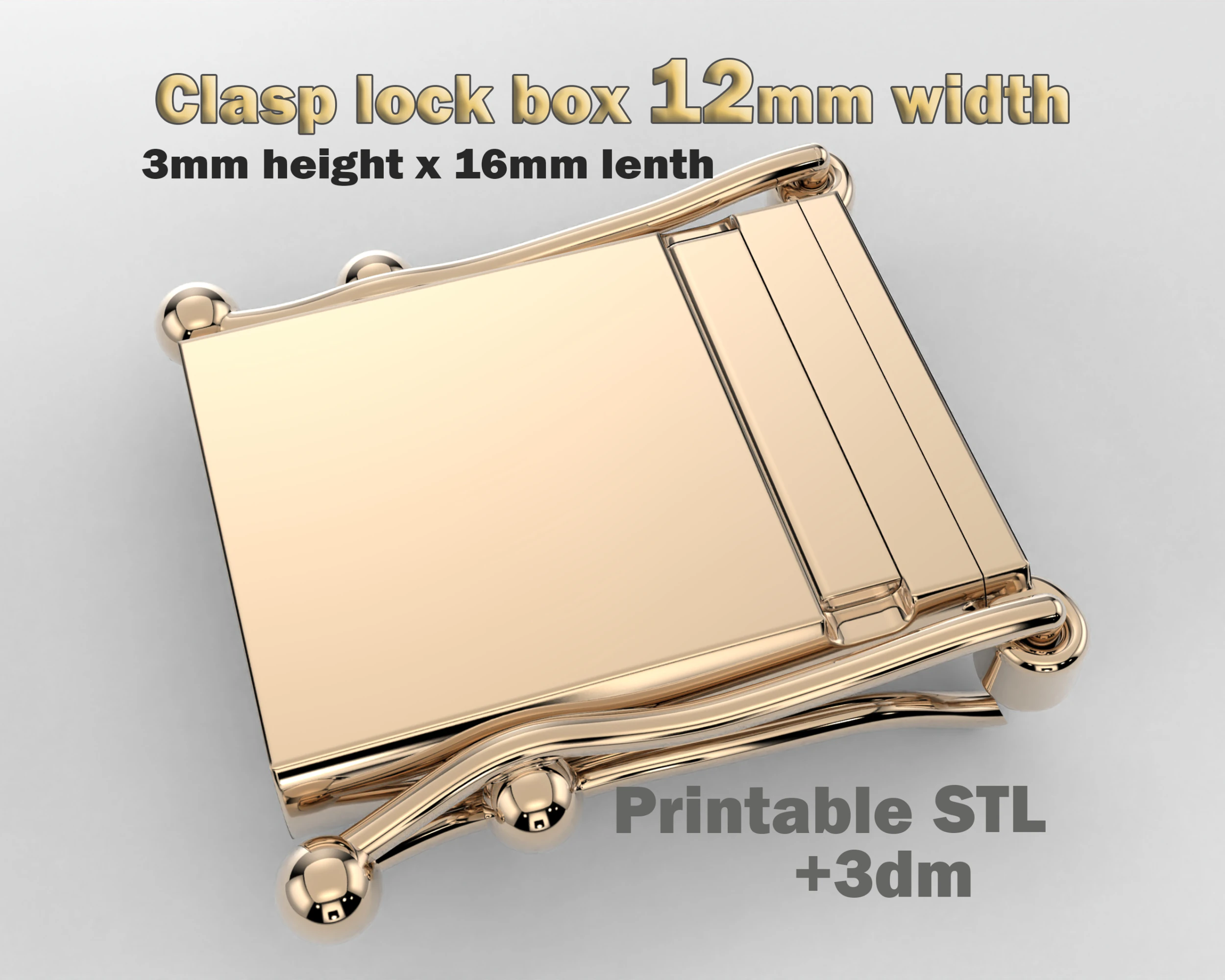 Jewelry 12mm CLASP Lock box light for bracelet 12mm printable STL 3dm 3D Print Model .c4d .max .obj .3ds .fbx .stl .blend