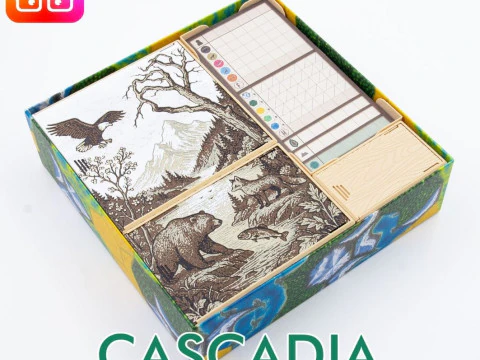 Cascadia ボードゲーム オールイン オーガナイザー by ammedia3d 卓上ボード ゲーム インサート sku CASLAND001 3Dプリントモデル