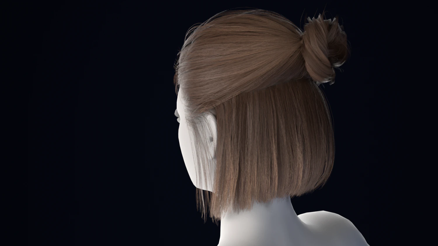 Realistic Female Hair Low-poly 3D Model .c4d .max .obj .3ds .fbx .stl .blend 
