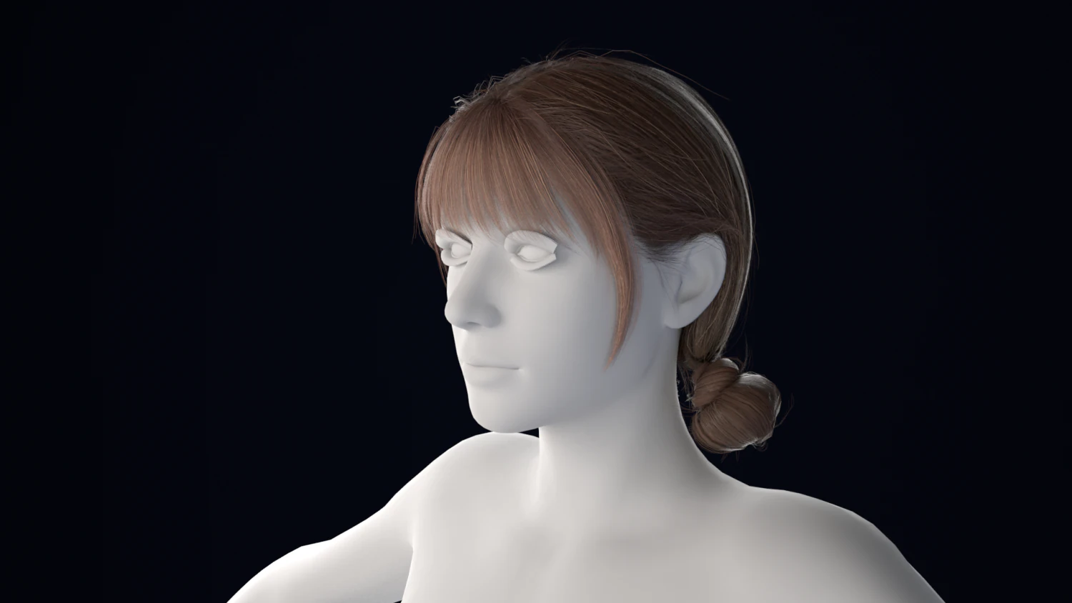 Realistic Female Hair Low-poly 3D Model .c4d .max .obj .3ds .fbx .stl .blend 