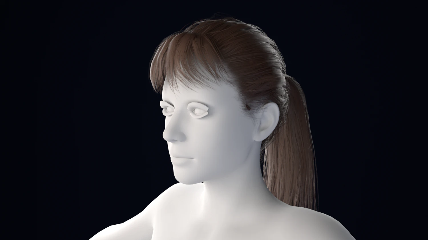 Realistic Female Hair Low-poly 3D Model .c4d .max .obj .3ds .fbx .stl .blend 