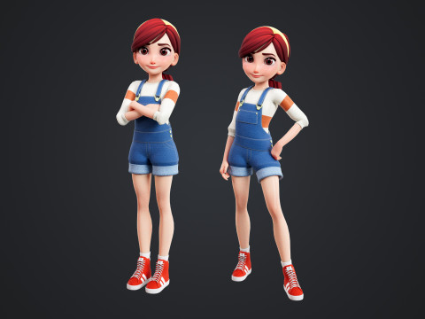 Cartoon Girl Rigged 3Dモデル