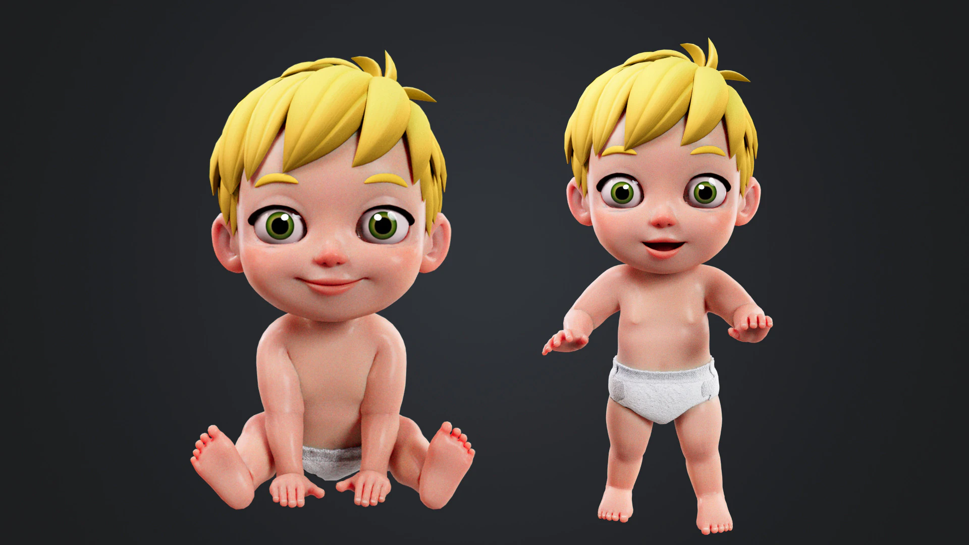Cartoon Baby Rigged 3D Model .c4d .max .obj .3ds .fbx .stl .blend 