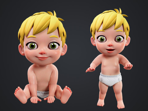 Cartoon Baby Rigged 3D Модель