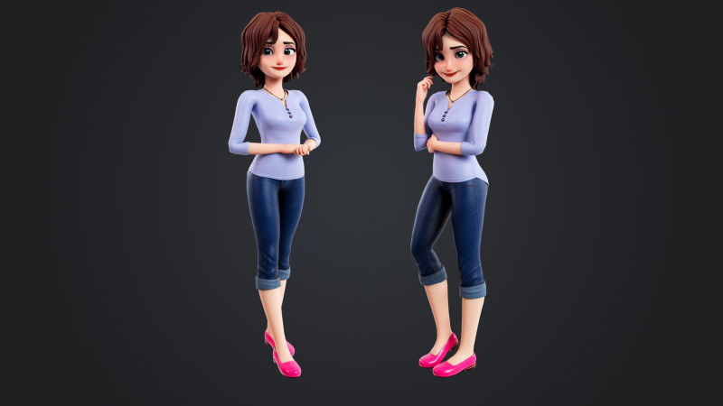 Cartoon Woman Rigged 3D-Modell .c4d .max .obj .3ds .fbx .stl .blend