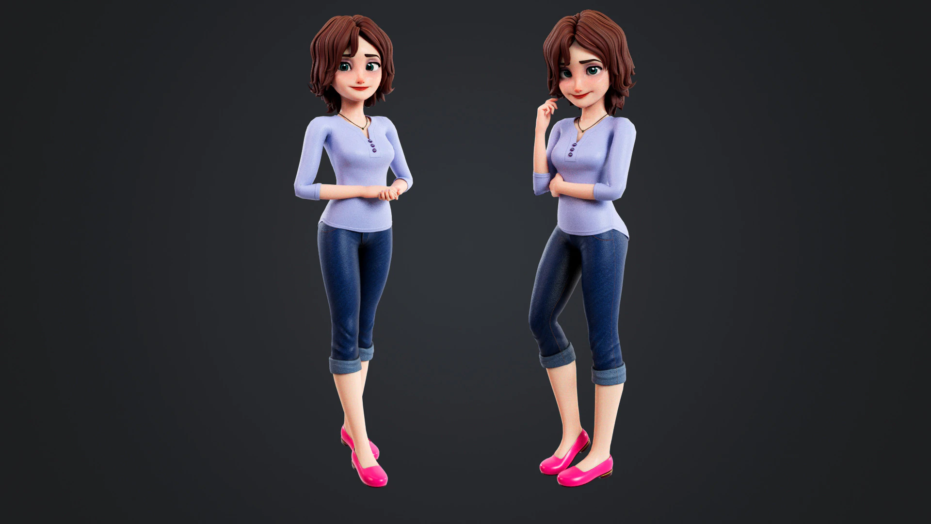 Cartoon Woman Rigged 3D Model .c4d .max .obj .3ds .fbx .stl .blend 