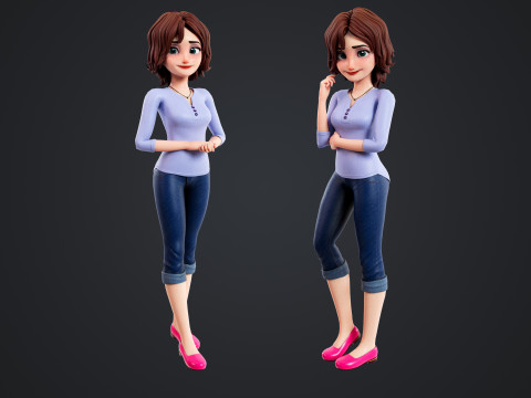 Cartoon Woman Rigged Modelo 3D