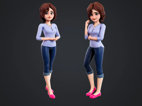 Femme de dessin anim&eacute; truqu&eacute;e Modèle 3D