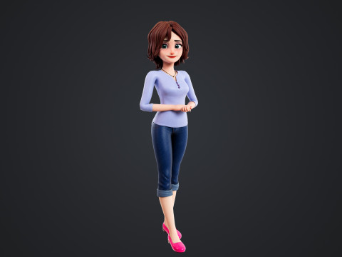 Cartoon Woman Rigged 3D-Modell