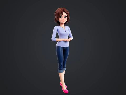 Cartoon Woman Rigged 3D Model