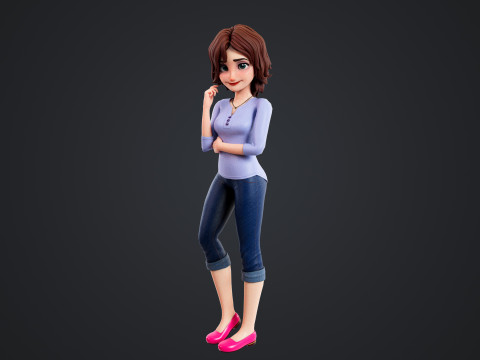 Cartoon Woman Rigged 3D-Modell