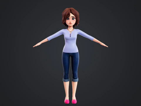 Cartoon Woman Rigged 3D Model