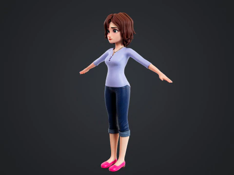 Cartoon Woman Rigged 3D Model