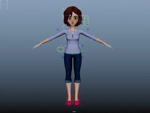 Cartoon Woman Rigged 3D Model