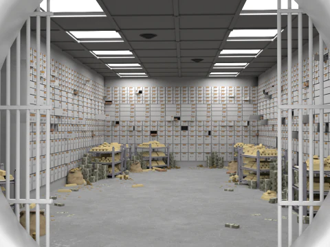 Gold bars bank vault 3D Model
