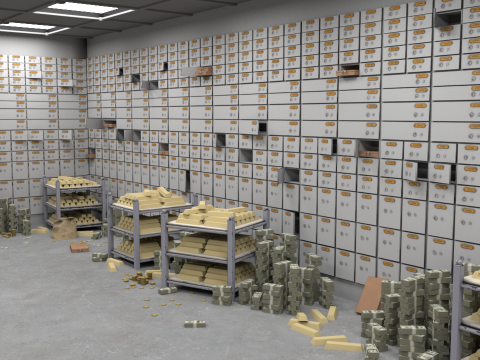 Gold bars bank vault 3D Model