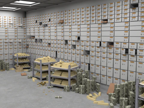 Gold bars bank vault 3D Model