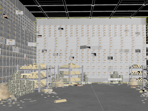 Gold bars bank vault 3D Model