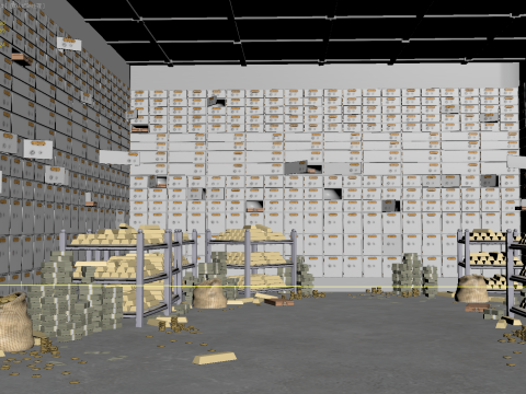 Gold bars bank vault 3D Model