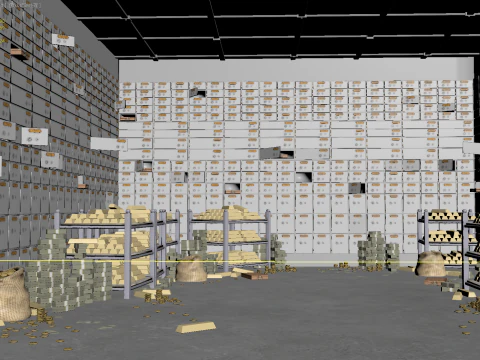 Gold bars bank vault 3D Model