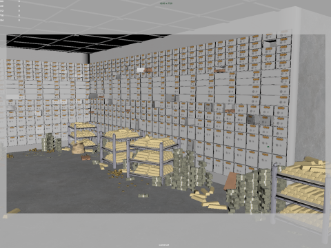 Gold bars bank vault 3D Model