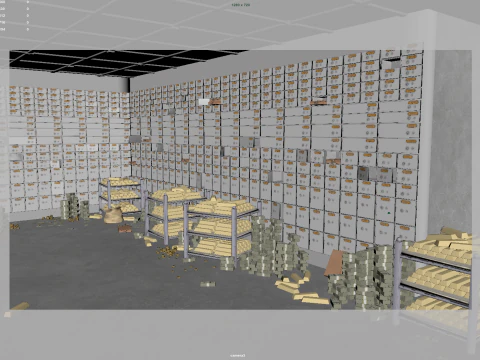 Gold bars bank vault 3D Model