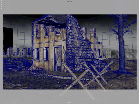 Detailed Ruined Building 3D Model