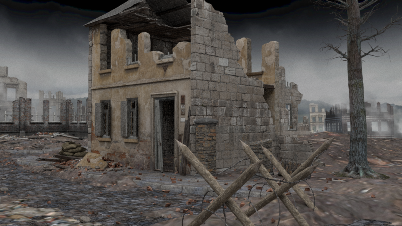 Detailed Ruined Building 3D मॉडल .c4d .max .obj .3ds .fbx .stl .blend