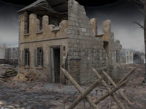 Detailed Ruined Building 3D Model