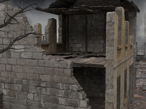 Detailed Ruined Building 3D Model