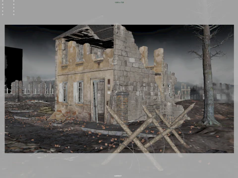 Detailed Ruined Building 3D Model