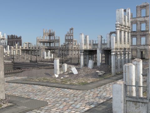 Post Apocalyptic Ruined City Model 3D