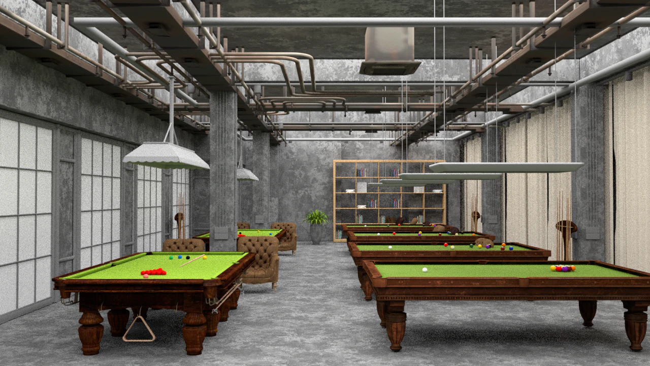 Billiard hall 3D Model .c4d .max .obj .3ds .fbx .stl .blend 