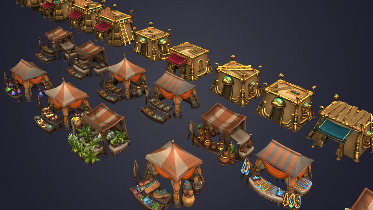 Medieval Market Vegetable Stalls Tent Pack 3D Model .c4d .max .obj .3ds .fbx .stl .blend 