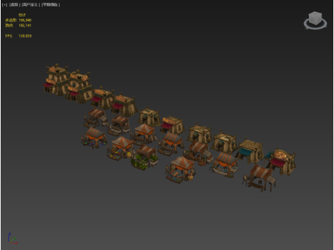 Medieval Market Vegetable Stalls Tent Pack Modelo 3D