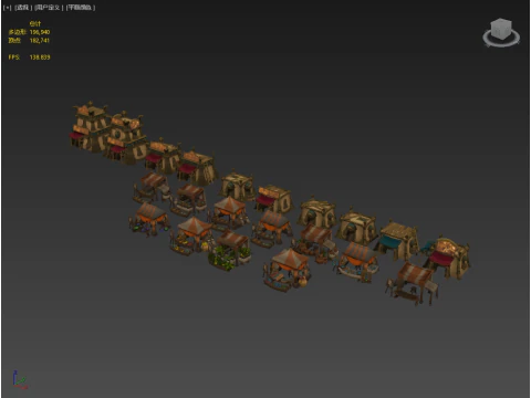 Medieval Market Vegetable Stalls Tent Pack 3D Model