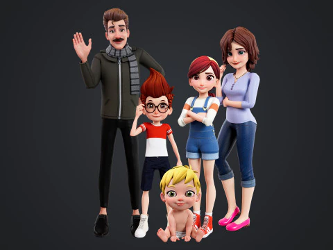 Famiglia dei cartoni animati truccata Modello 3D