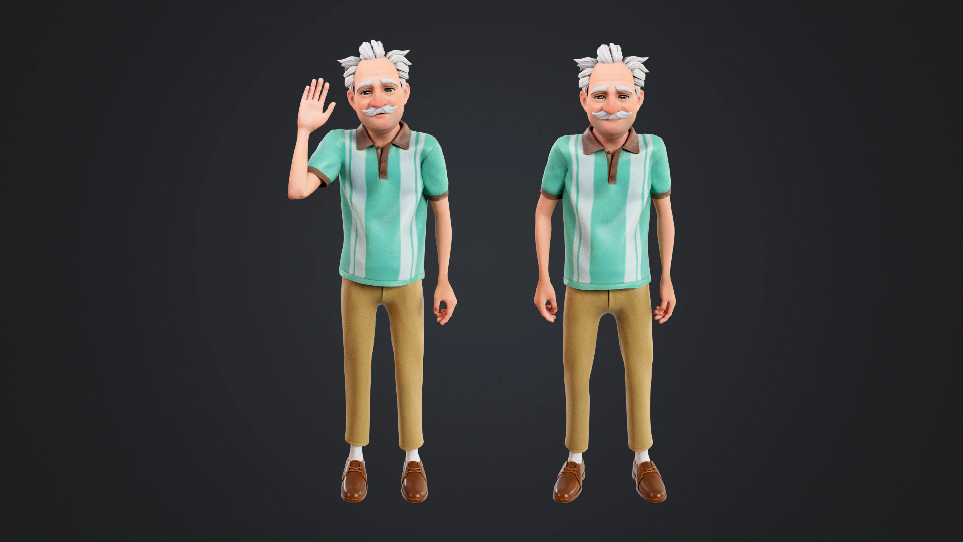 Cartoon Old Man Rigged 3D Model .c4d .max .obj .3ds .fbx .stl .blend 