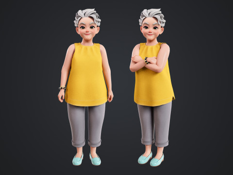 Cartoon Old Woman Rigged Modèle 3D